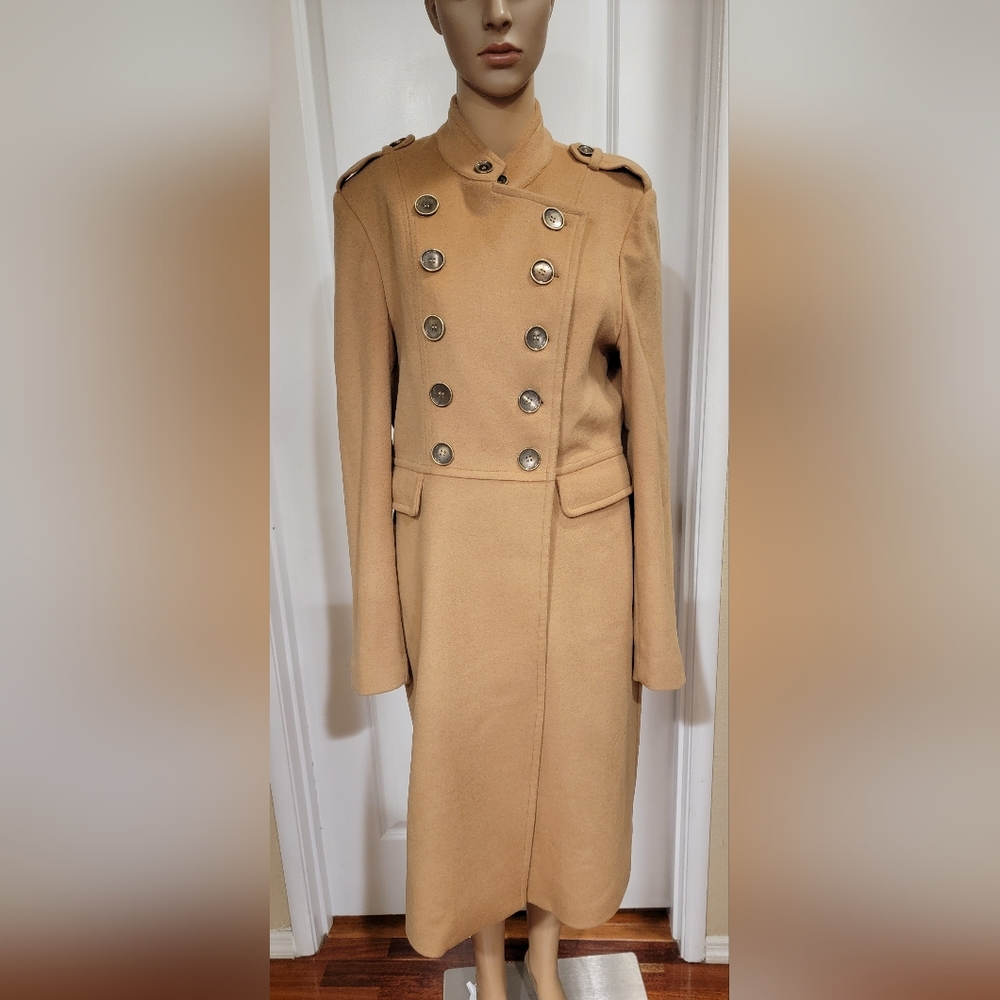 Tart Collection Tan Military Long Winter Coat Size M 100% Wool